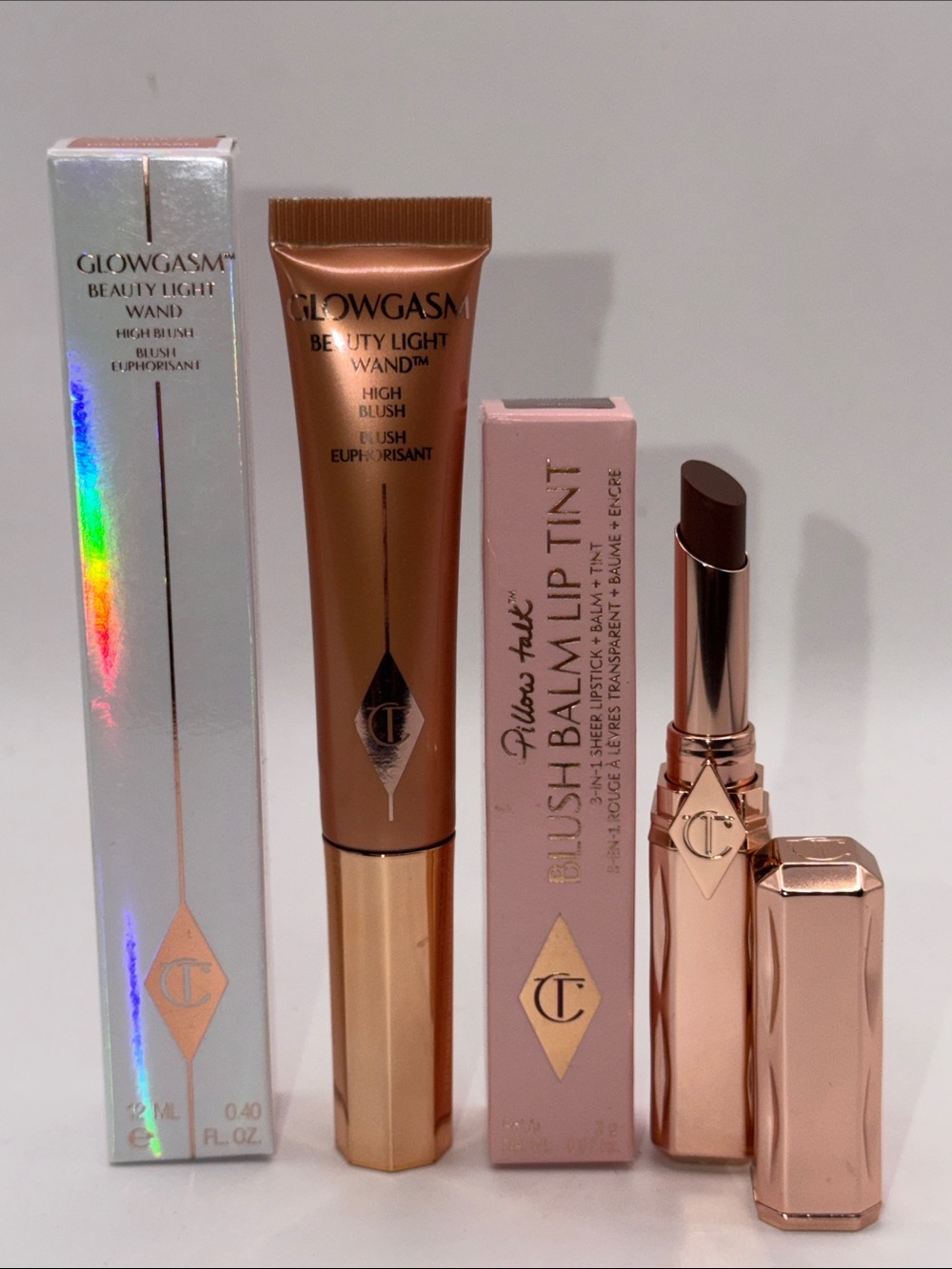 Charlotte Tilbury Bundle GLOWGASM BEAUTY LIGHT WAND+BLUSH BALM LIP TINT F/S NIB!